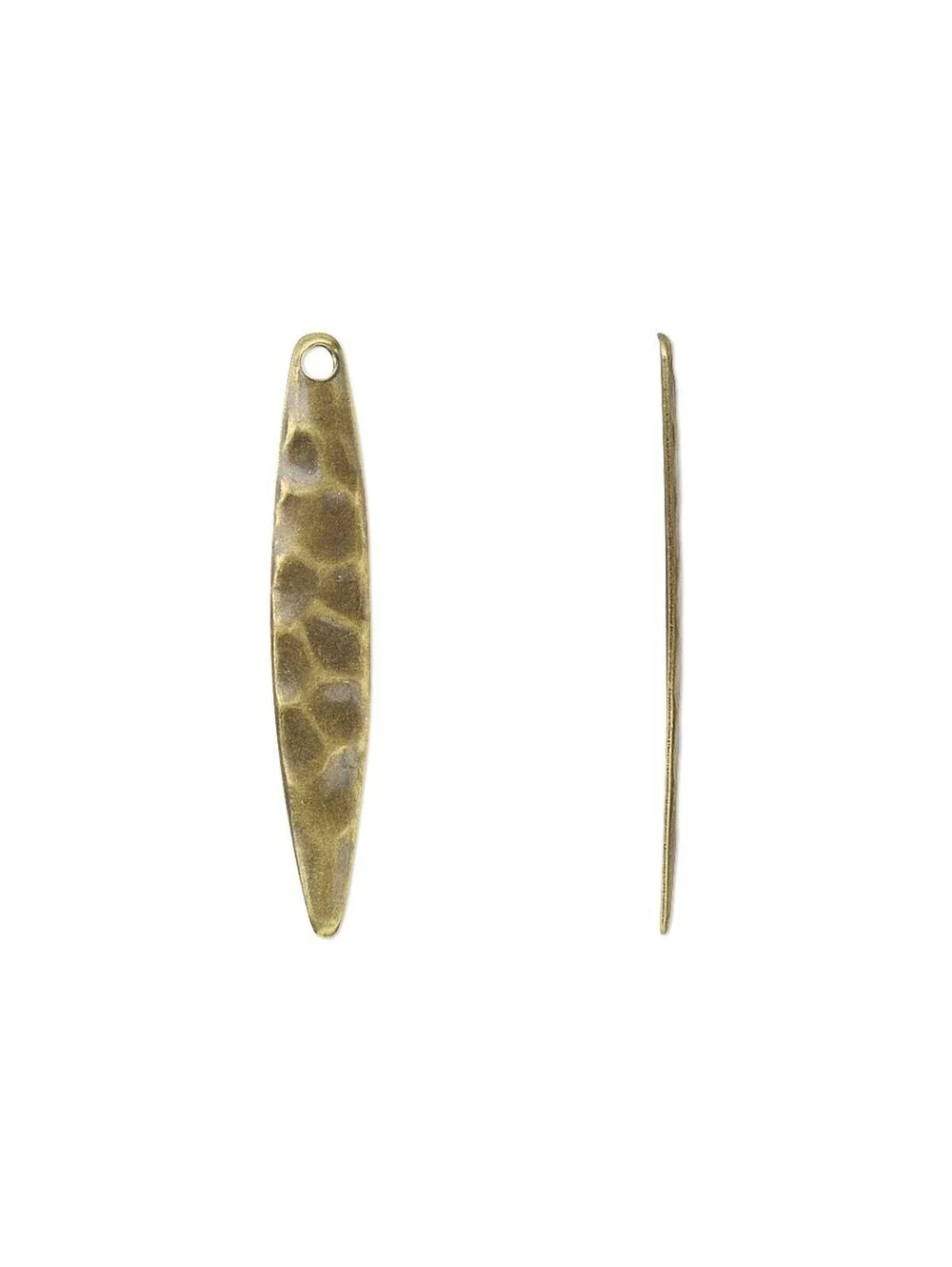 Antiqued Antiqued Brass Steel Tapered Oval 28x5mm Hammered Drops Charms 10 pcs